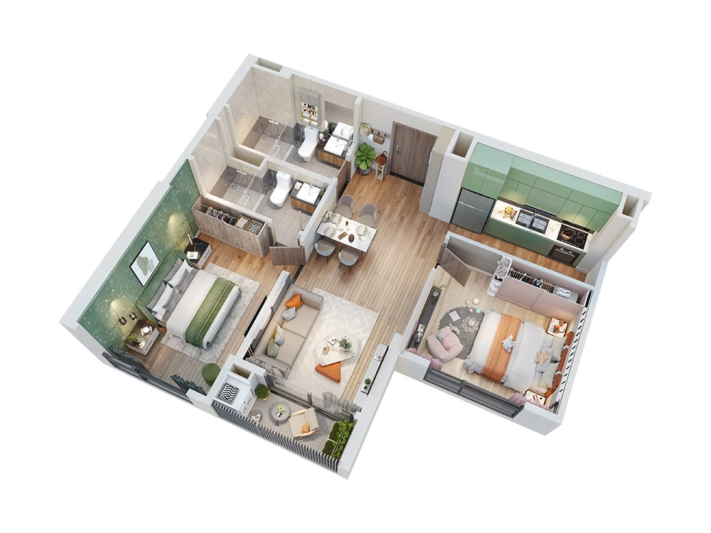 Căn hộ 2PN 63.4 m2