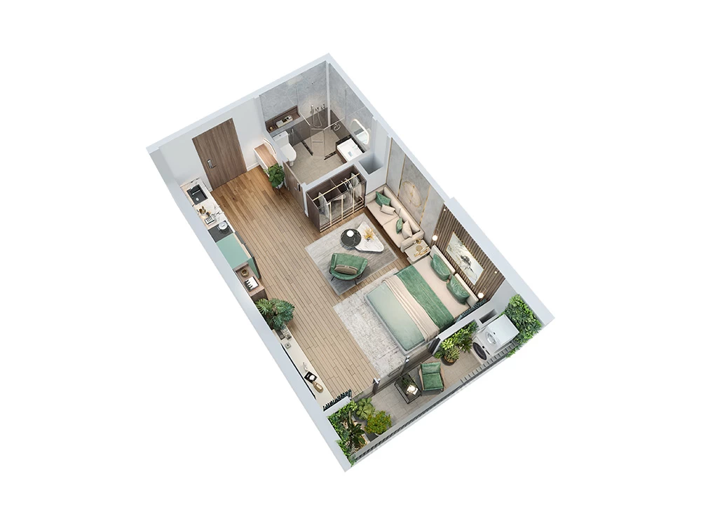 Căn hộ studio 34.8 m2