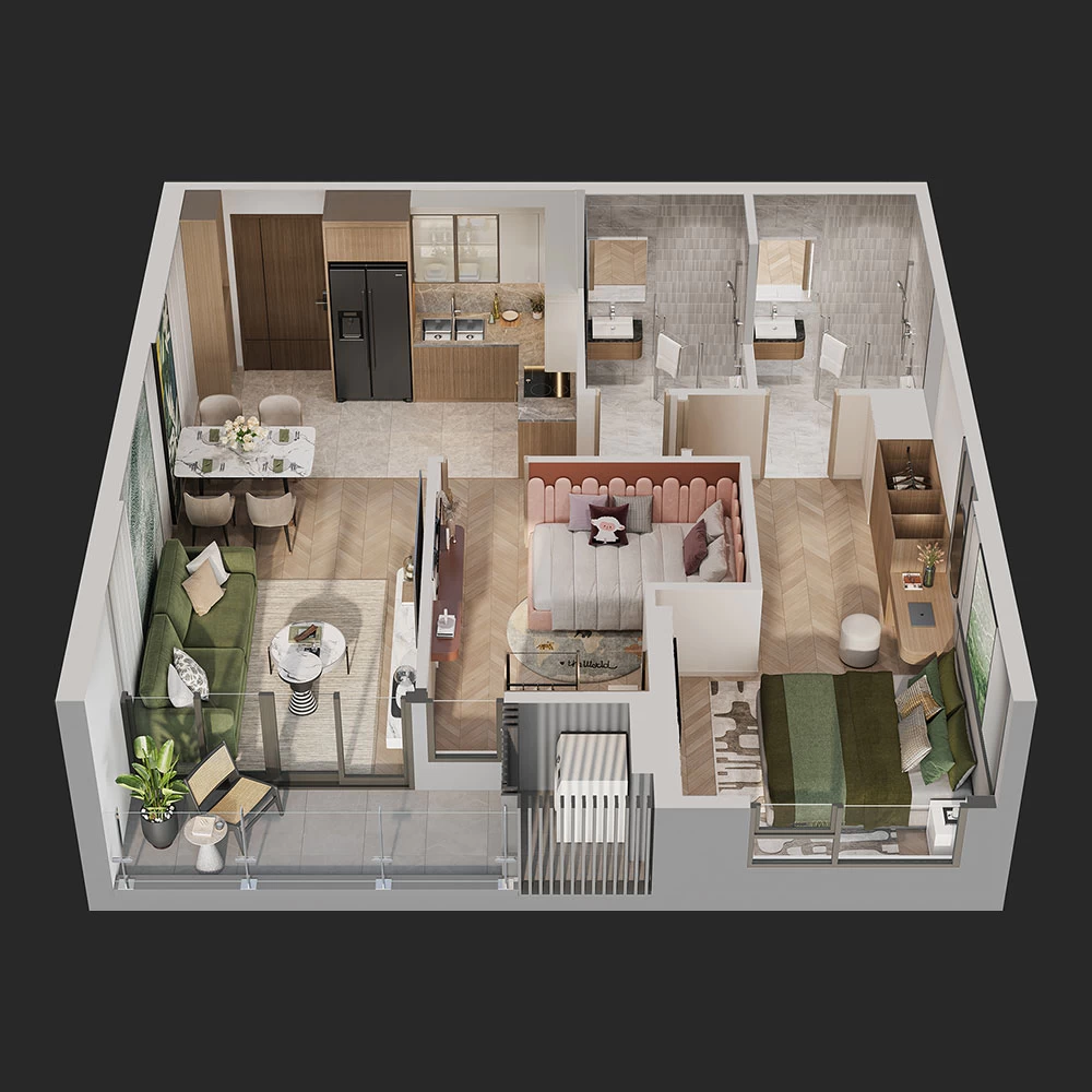 Căn hộ 2PN 66.7 m2