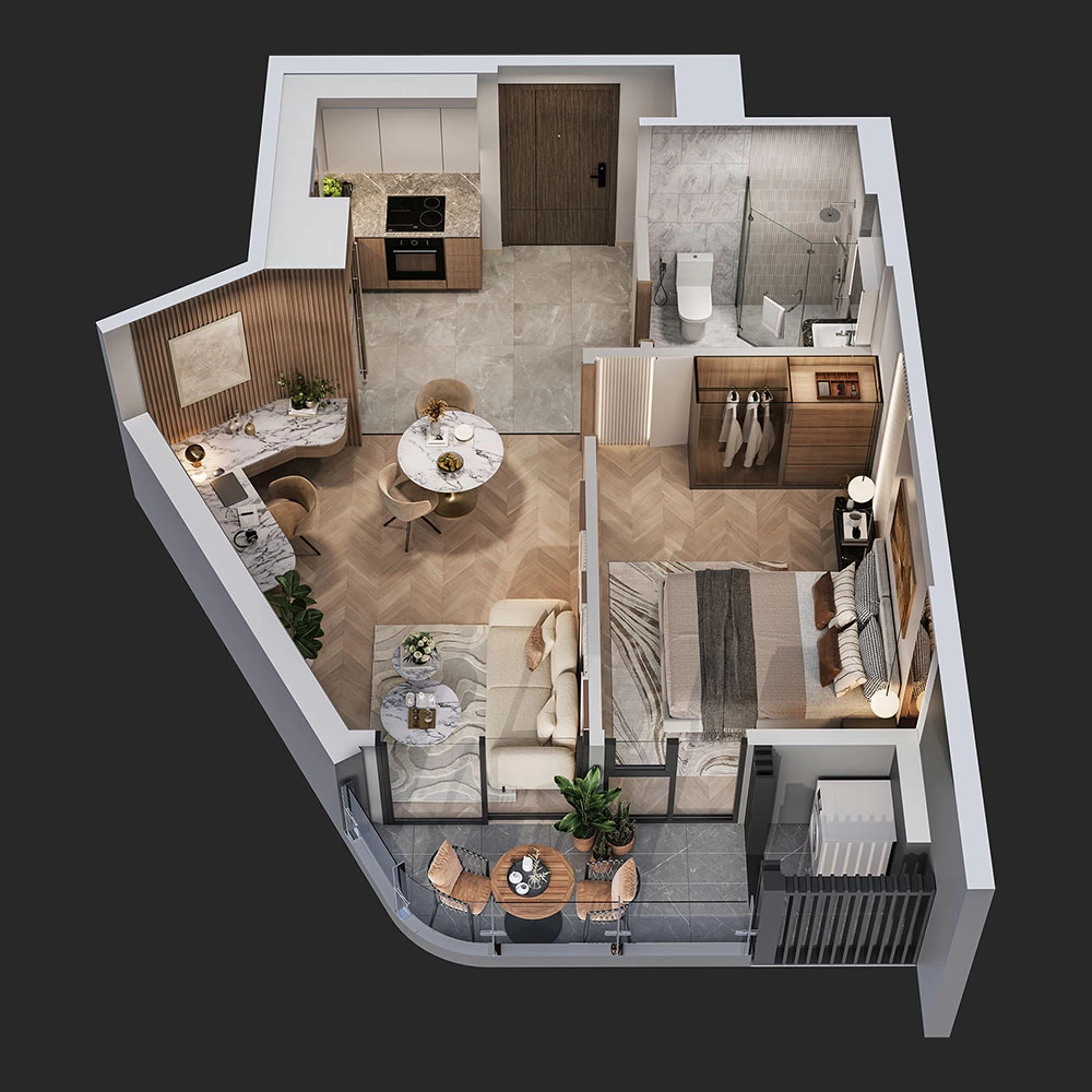 Căn hộ 1PN+1 45.2 m2