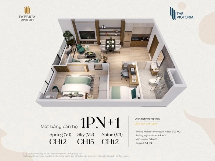 Căn hộ 1PN+1 47.9m2
