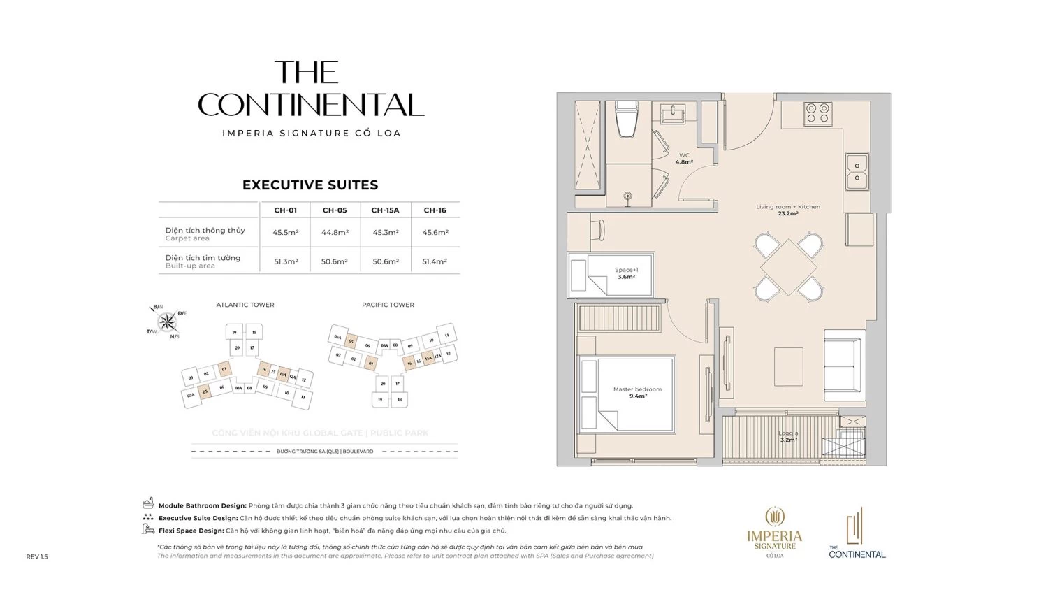 Căn hộ 1PN+1 44.8 - 45.6 M2