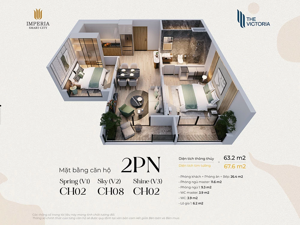 Căn hộ 2PN thường 63.2m2