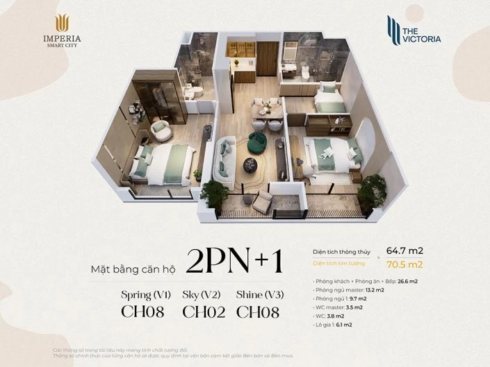 Căn hộ 2PN góc 64.7 m2