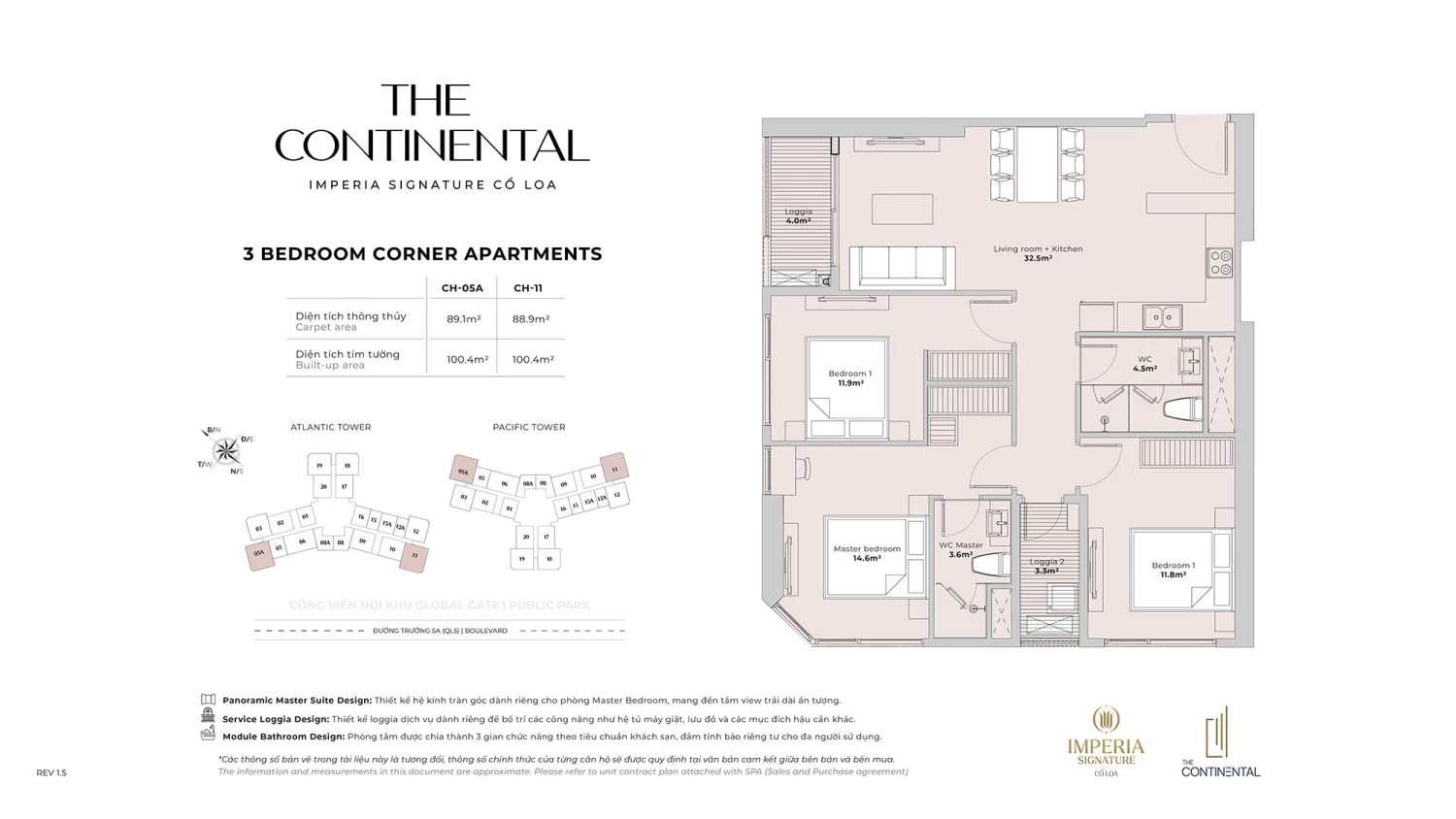 Căn hộ 3PN góc 88.9 - 89.1 m2