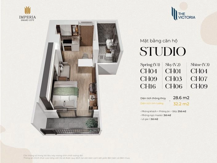 Căn hộ studio 28.6m2