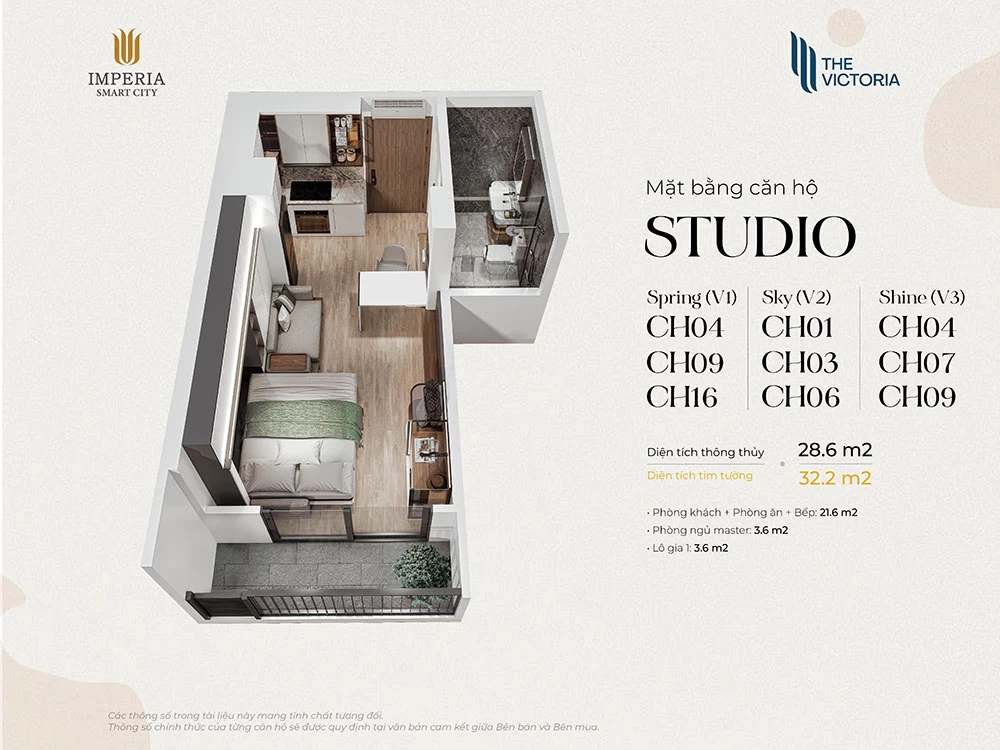Căn hộ studio 28.6m2